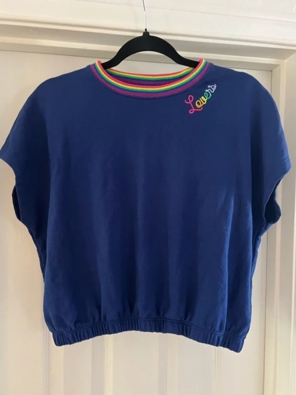 Large-Kids Navy Sweatshirt with Rainbow Trim
